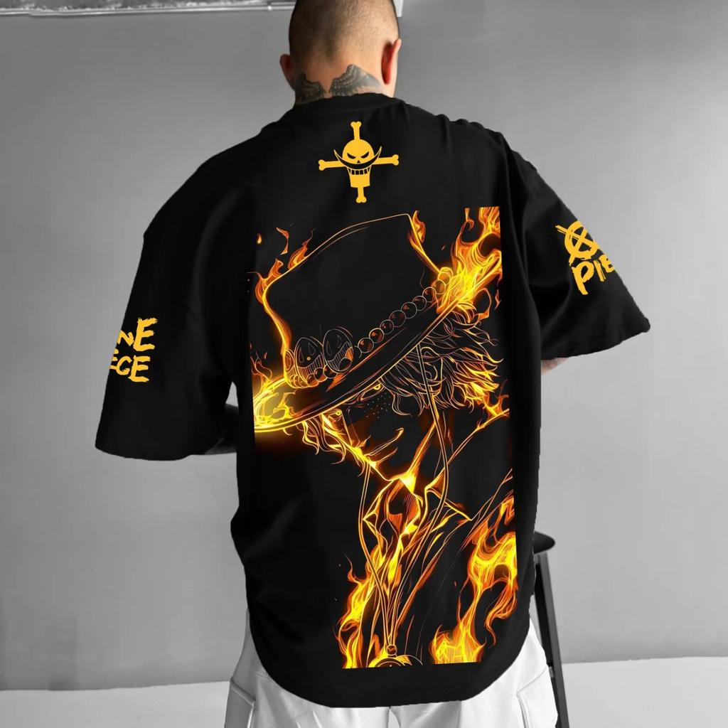 Vintage Oversize Anime T Shirt Men One Piece Luffy Women Short Sleeve Tee Summer Casual Top Streetwear Cartoon Print Y2k Clothes