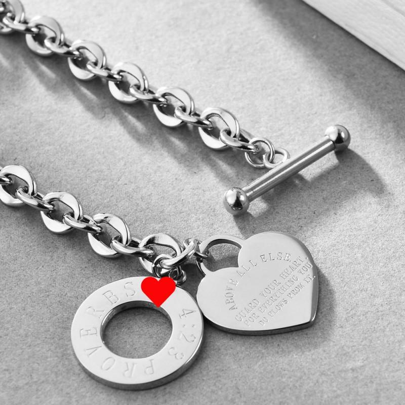 Stainless Steel Cross Bracelet With Roman Numerals Heart Charm OT Clasp Adjustable Chain Women Men Fashion Jewelry