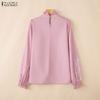 ZANZEA Women Casual Stand Collar Long Sleeve Print Blouse