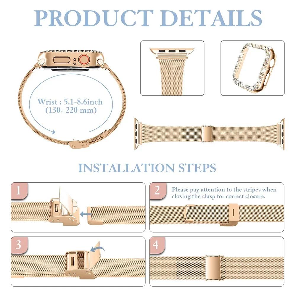 Diamond Case+Metal Strap For iWatch Ultra 2 Band 49mm 41mm 40mm Stainless Steel Bracelet For Apple Watch 9 8 7 45mm 44mm 42mm
