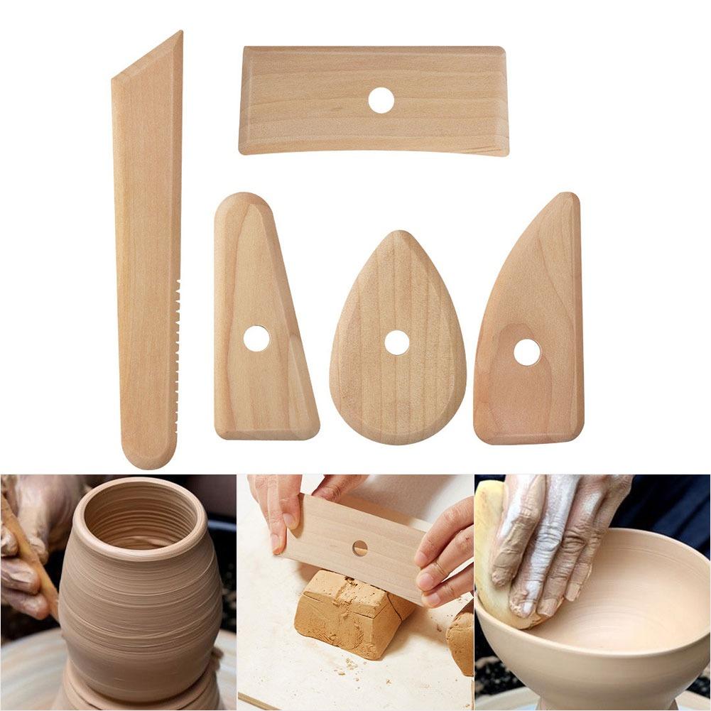 5PCS/set Wood Pottery Clay Tool Plasticine Sculpture Molding Carving Tools For Handmade Crafts For Ceramic & Art Crafting