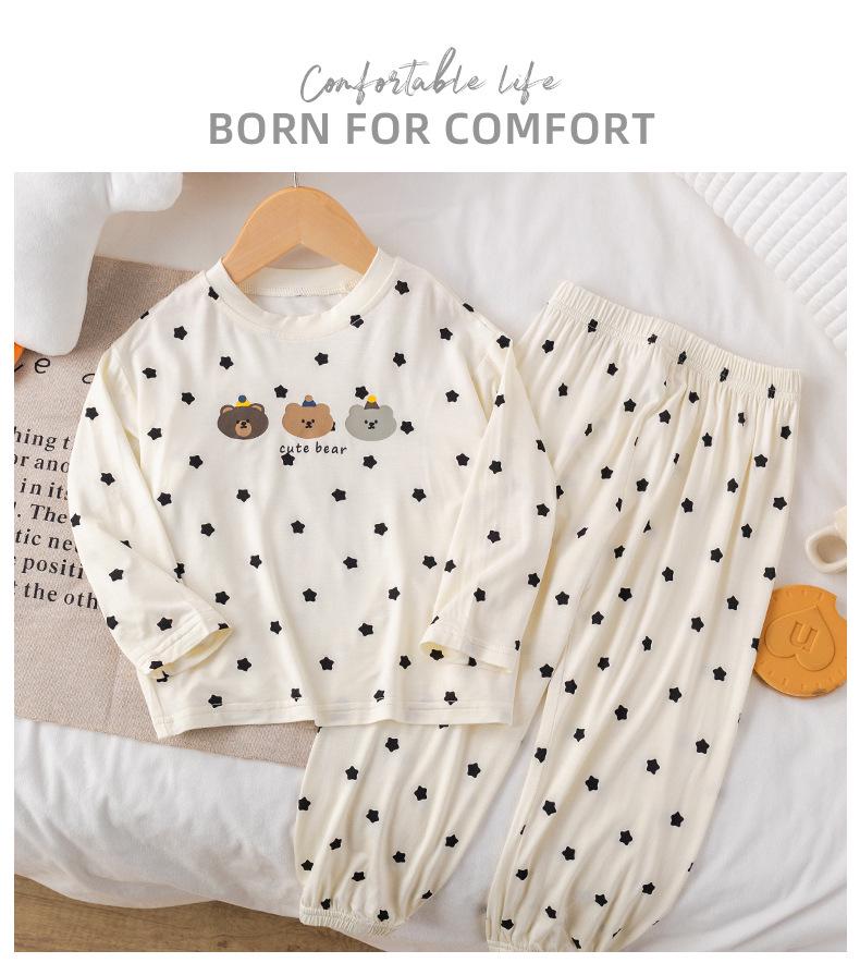 Kids' Cartoon Long-Sleeve Pajamas - Breathable Modal Fabric for Spring & Autumn