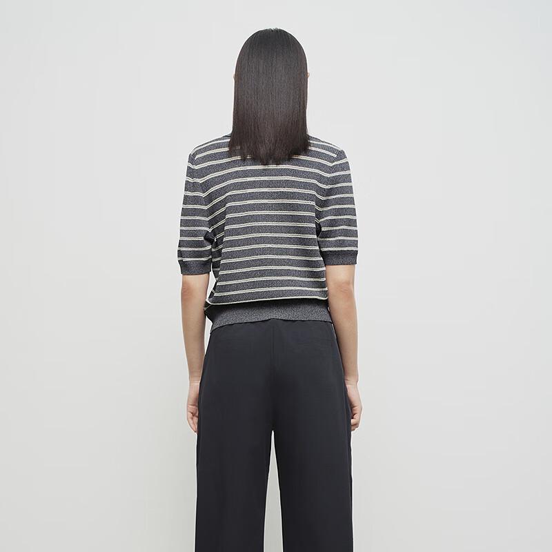 Women's Academic Style Striped Polo Knit Top