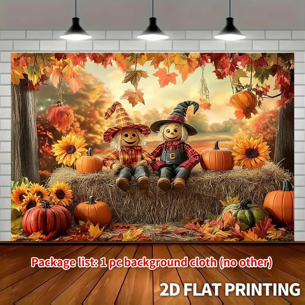 2D plane, 1 piece featuring the autumn scarecrow and pumpkin harvest theme background, suitable for living room and bedroom