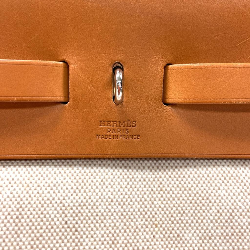 Used Hermes Herbag MM Tote Bag Canvas Beige Authentic 1186