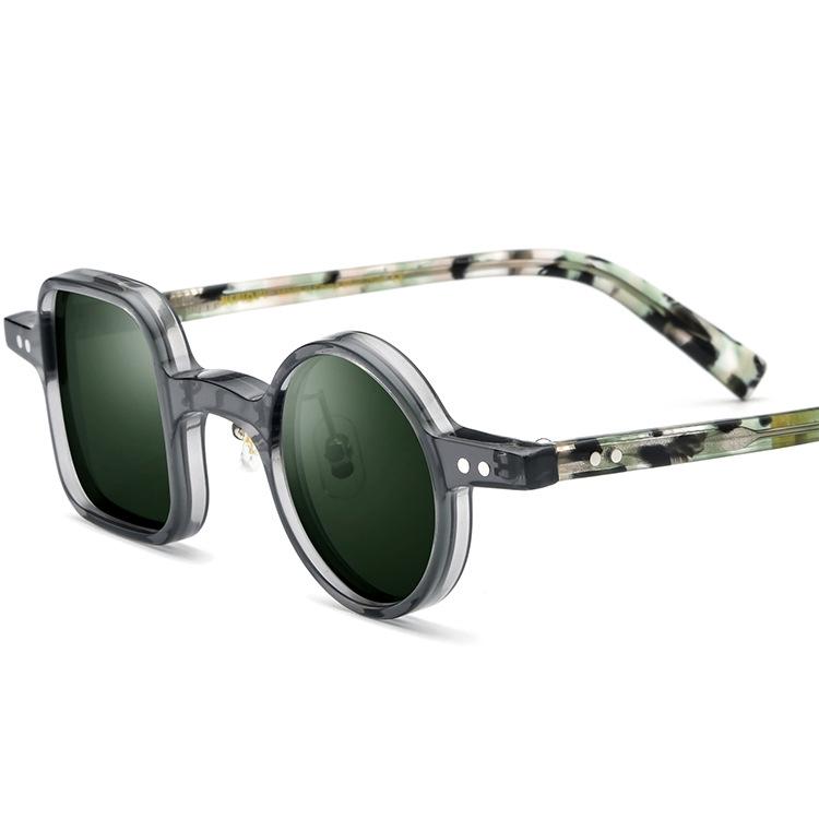 

Unisex Retro Acetate Polarized Sunglasses - Square Left/Round Right Design, Ideal for Driving