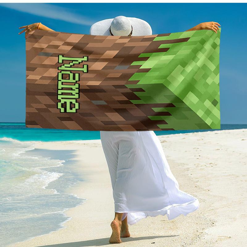 Personalized customized proof beach towel with Game Block Pixel World  pattern - soft, absorbent, quick-drying, perfect swimming, camping&bathing