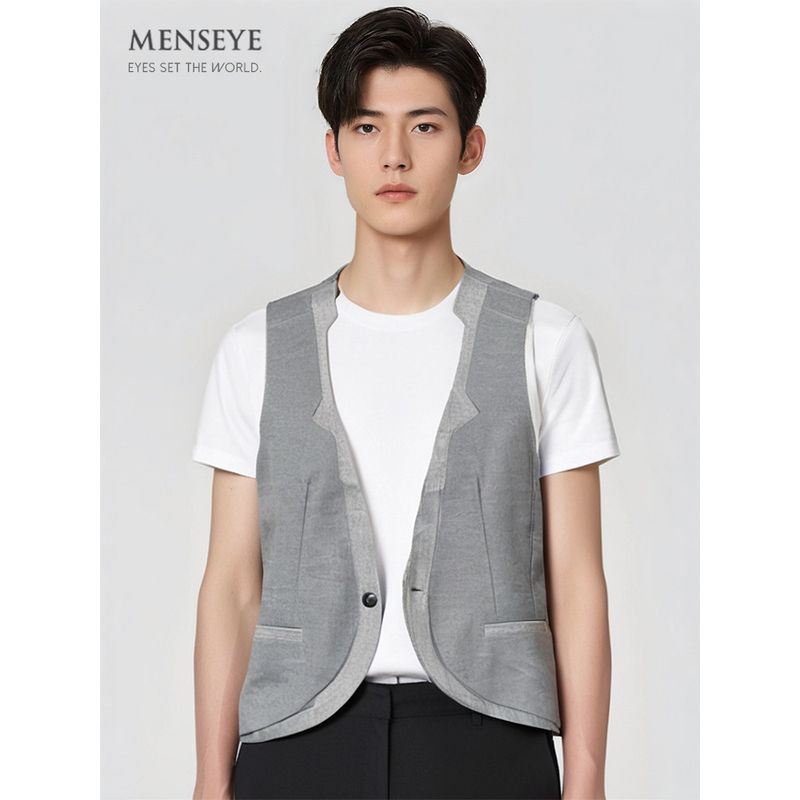 Menseye Men's Linen Vest Casual Commuter Japanese Style Groomsmen Light Business