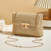 Sac d'épaule à chaîne en paille pour femmes, tissé, haute capacité, fermeture à boucle, pochette, fait main, sac bandoulière pour femmes