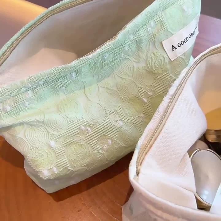 

Makeup Bag Double Canvas Zipper Cosmetics Storage Bag Travel Toiletry Bag Commuter Liner Bag Coin Purse бежевий