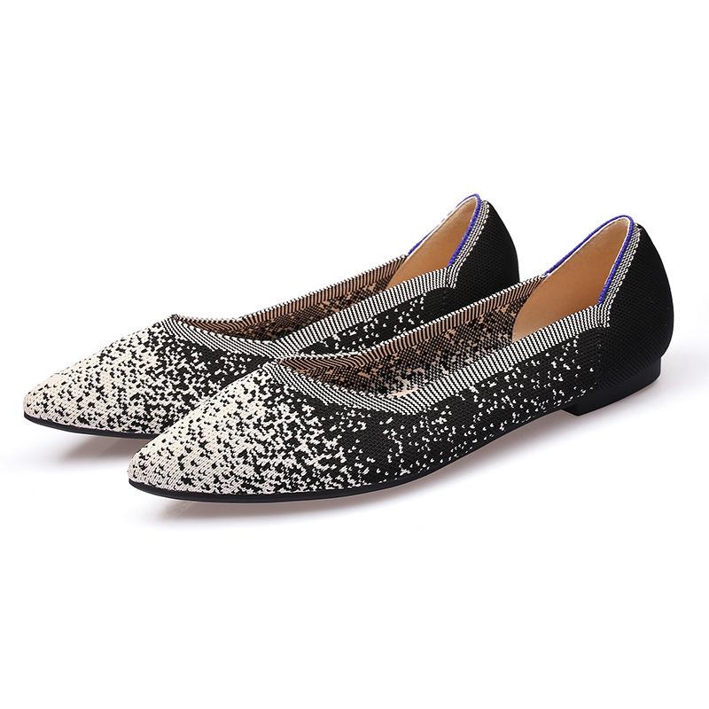 Egg Rolls Spring and Autumn Flying Knitted Single Shoes 40 Doudou 41 Flat Bottom 43 Large Size Women's Shoes Soft Sole Knitted Pointed Tip