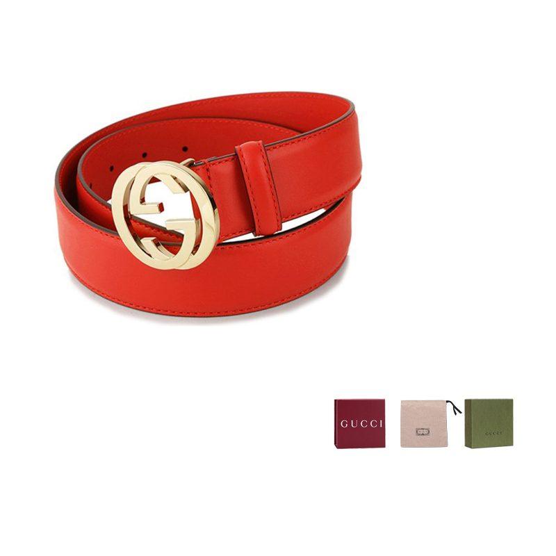GUCCI Interlocking G Cow Leather Belts Unisex Red Width 4cm 546386-AP00G-6523