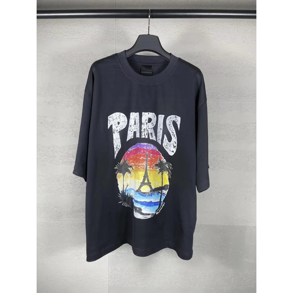 2024 Trendy Pánské Dámské Tričko Léto Bavlněné Tričko Oversized Krátký Rukáv Tričko Luxusní Značka Potisk Tričko Top Oblečení Streetwear