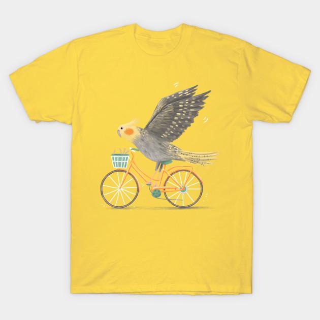 Men Black Print T-shirt Cockatiel On A Bicycle No-Cut Transfer Paper Print Cotton Tshirt L