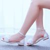 2 Cm Square Heel Shallow Mouth One-tie Buckle Sandals Ivory White Silk Satin Cloth Bridal White Flower Sandals for Women