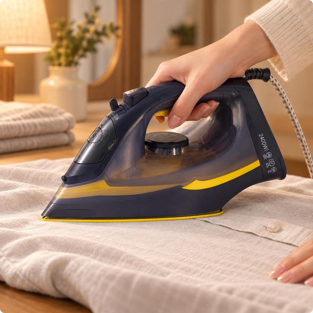 Corded Steam Iron Ergonomic 2400W AntiDrip for Clothing Maintenance, Household Laundry,