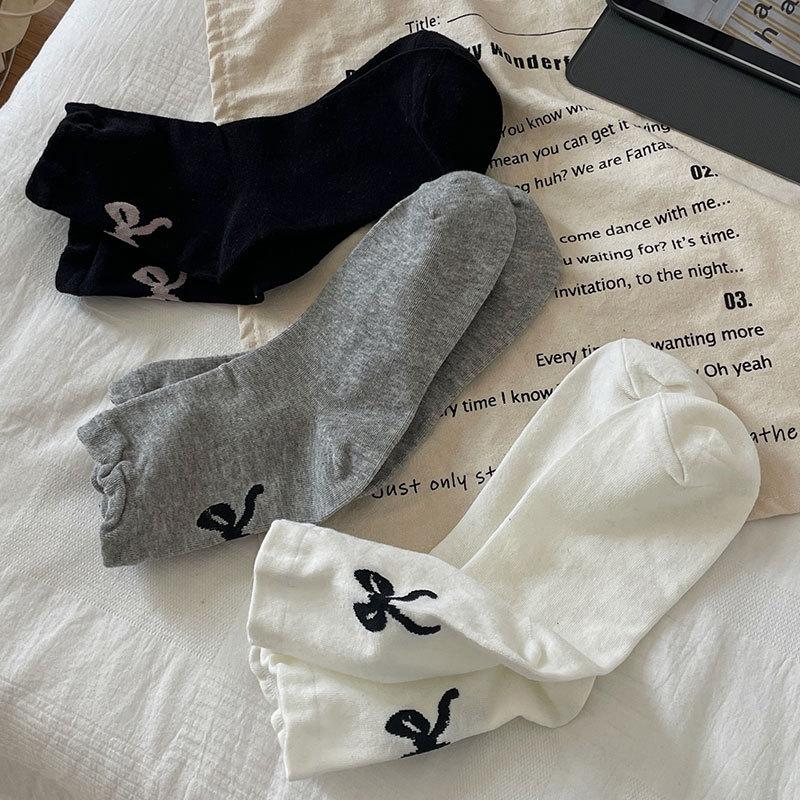 Heel Bow Pure Desire Niche Series Of Medium Socks New Thin And Light Preppy Style Stack Socks