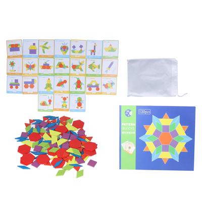 Tangram Toys Educational Bright Color Geometric Shape Puzzle Wooden Pattern Blocks Set for Kids