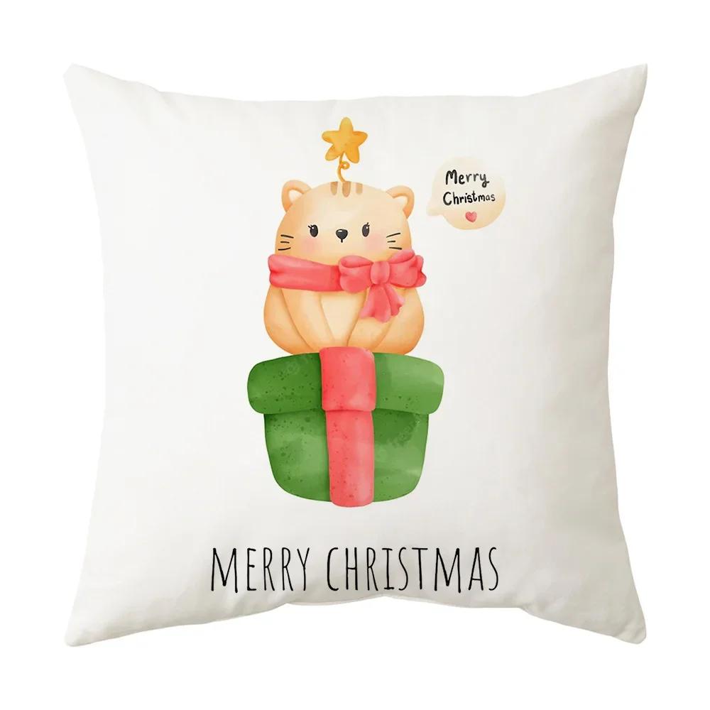 Printed Christmas Cushion Cover Cartoon Santa Claus Tree Pillowcase Happy New Year Home Gift Izable