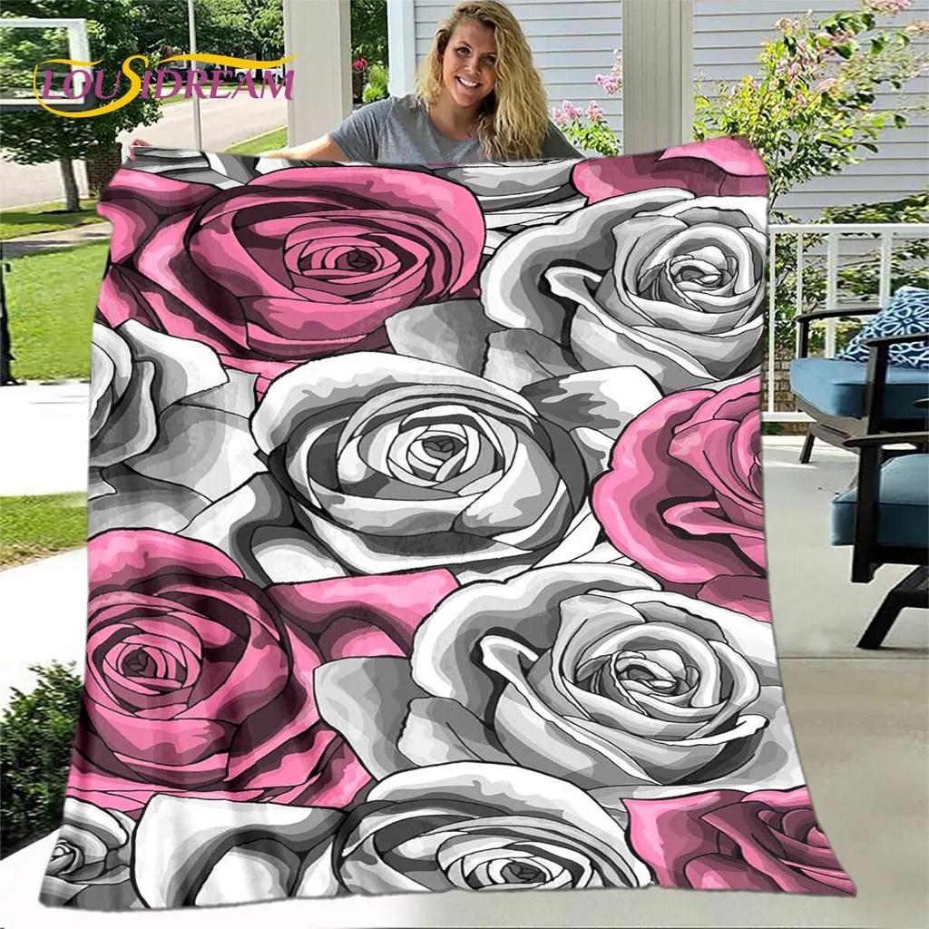 Newest 3D Rose Flower Sunflower Blanket,Flannel Blanket Throw Blanket,Sherpa Warm Blanket for Living Room Bedroom Beds Sofa Gift