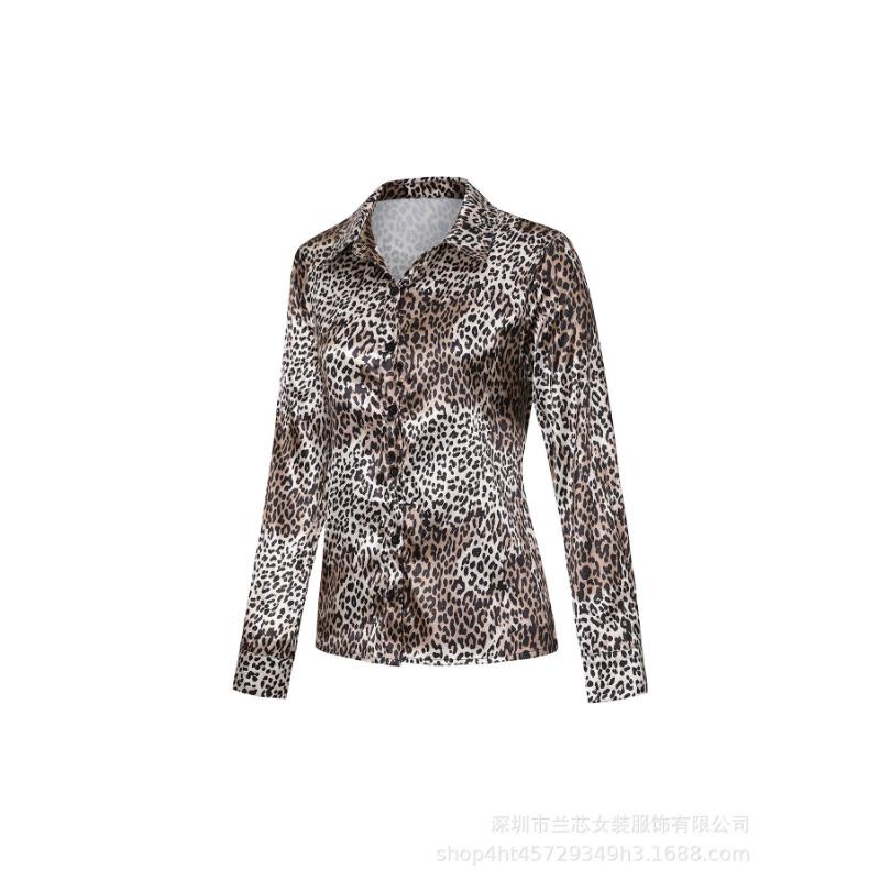 Elegante Camicia con Stampa Leopardo a Maniche Lunghe da Donna Larga Primavera Autunno Moda Ufficio Blusa Retro Collo a Revers Slim Top Casual Abbigliamento Femminile Semplice
