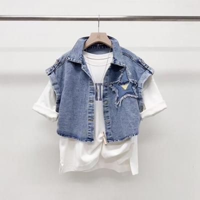 Mizqz Women Vintage Star Chopper Loose Fit Denim Vest