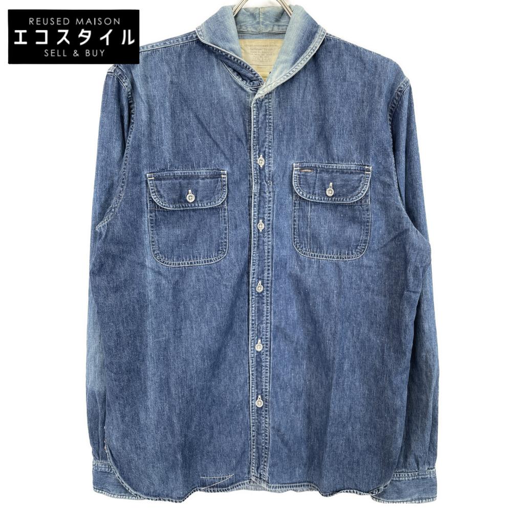 RRL Indigo Metal Button Shawl Collar Denim Shirt Tops M IndigoUsed