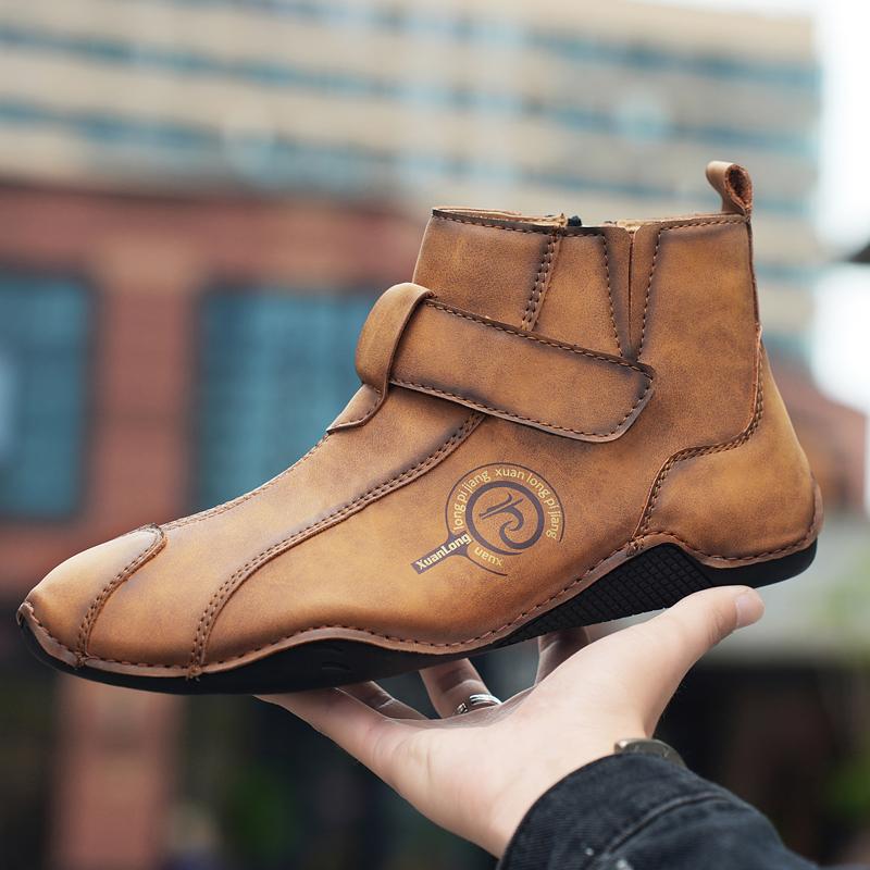 Brand Men High Top Boots Men's Leather Shoes Winter Fashion Plush Warm Outdoor Sneakers Non-Slip Zipper Driving shoes Big Size48