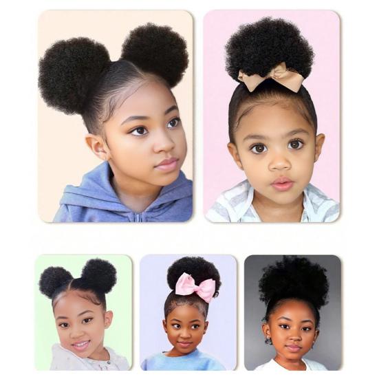 1 Pair Kids Afro Puff Ponytail Extension with Hair Tie Natural Looking Children Wrap Around Synthetic Messy Curly Hair Bun