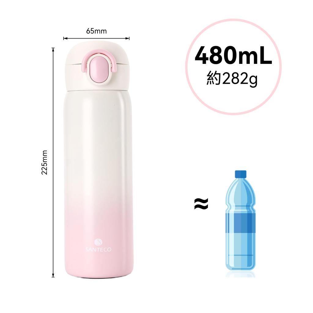 SANTECO Vacuum Insulated Portable with Direct Stainless Steel Keeps Drinks Hot or Cold for 12 Hours Mug, 480ml, Straw, Drinking, 2-Way, Lightweight,