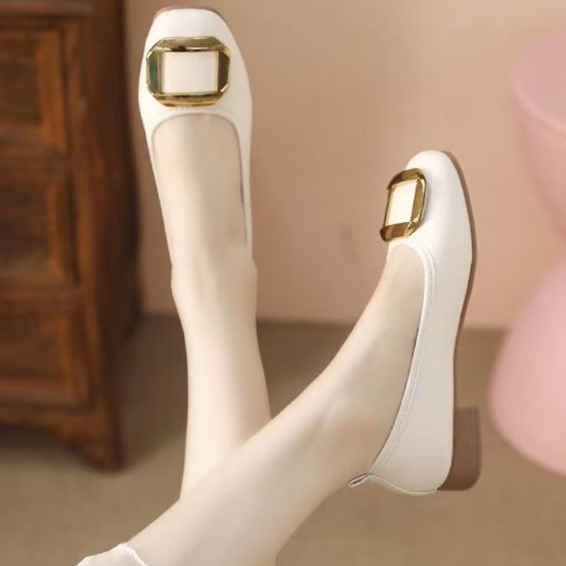 Square head soft leather shoes new retro thick heel soft sole work shoes low heel gentle commuting work shoes