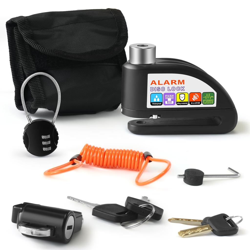 OFFBAIKU Bike Lock Set 2024 Latest Motorcycle Disc Disc Brake 110dB Loud 2 Reminder Battery Aluminum Alloy Compatible with Storage Bag Included Lock