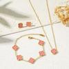 3PCS Titanium Steel Clover Necklace Bracelet Earrings Three Piece Jewelry Set