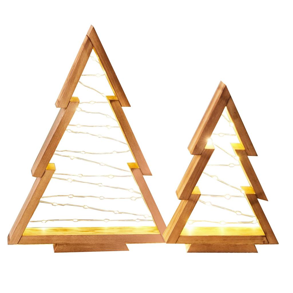 A Set Of Christmas Table Decorations, Two Sizes Of Wooden Christmas Tree Lights, Christmas Holiday Decoration Interior
