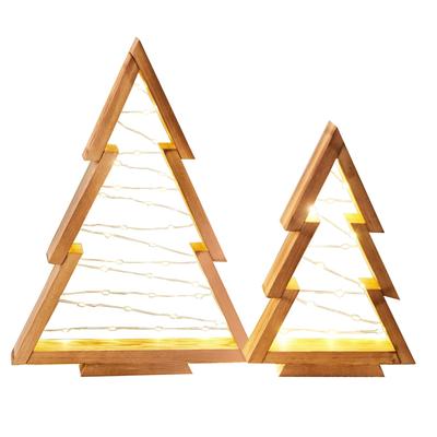 Ein Set Weihnachts-Tischdekorationen, zwei Größen von hölzernen Weihnachtsbaumlichtern, Weihnachtsfeiertagsdekoration Innen