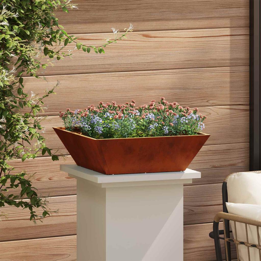 Garden Planter Rustic 50 X 50 X 15 Cm Weatherproof Steel
