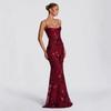Temperament suspender dress slim French halter solid color long dress flower decoration evening dress women's high-end banquet dress