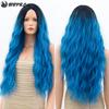 Synthetische Perücke für Frau, blau gefärbt, Ombre, langer Körper, Wasserwelle, Cosplay-Party, Lolita, 28 Zoll, hitzebeständige Nutural-Perücke