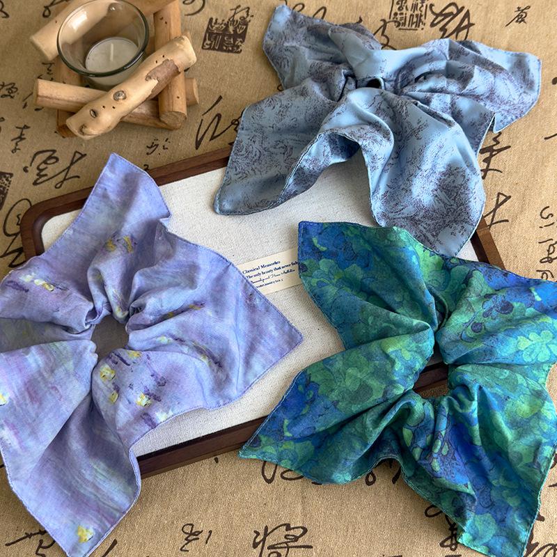 French Style Stain Scrunchies Ponytail Holder Rubber Bands Pearl Square Hair Rope Ties Elastic Hair Bands Women Hair Accessories
