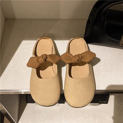 Damen Hausschuhe Sommer Outdoor Tragen Schleife Flache Hausschuhe Damen Sandalen Neuer Stil Französisch Sanft Baotou Halbschuhe für Damen