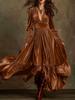 Autumn/Winter 2026 European French Retro V-neck Velvet Ruffle Dress