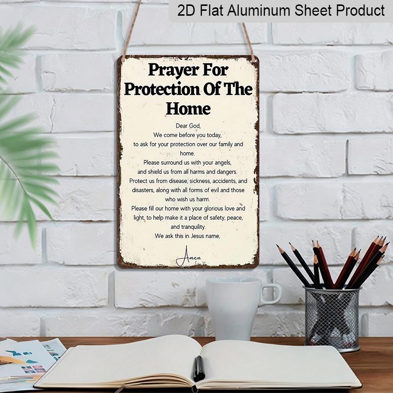 2D Flat Heavy-Duty 8x12" Religious Protection Prayer Metal Wall Decor - Distressed Chic Christian Faith Metal Sign with Blessing, Aluminium Sign for