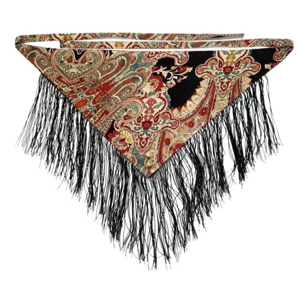 Fascia Triangolare Etnica Stile Cinese Stampa Ricamata Frangia Floreale Cintura Triangolare Decorazione Jeans Accessori Abbigliamento