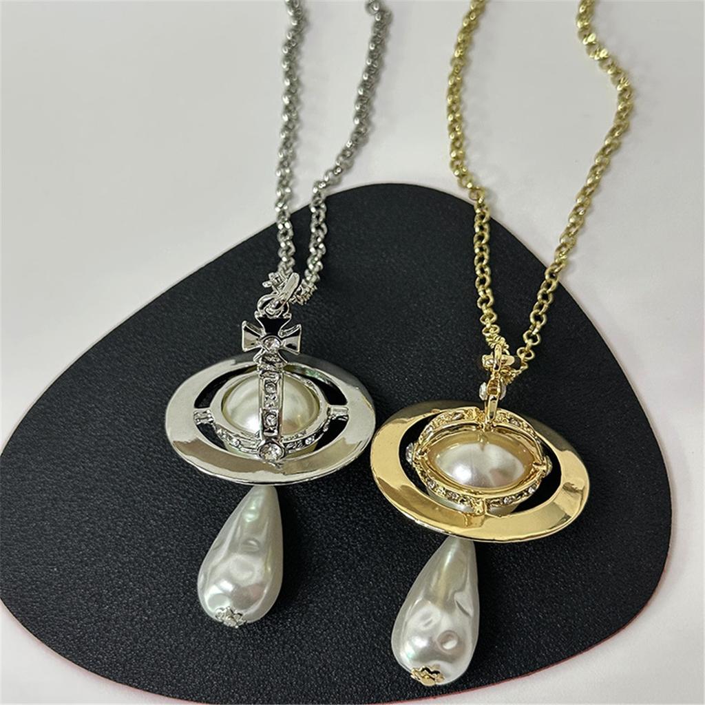 Tooxika Exaggerated Three-dimensional Saturn Baroque Water Drop Pearl Pendant Necklace Light Luxury Temperament Jumper Chain For Women