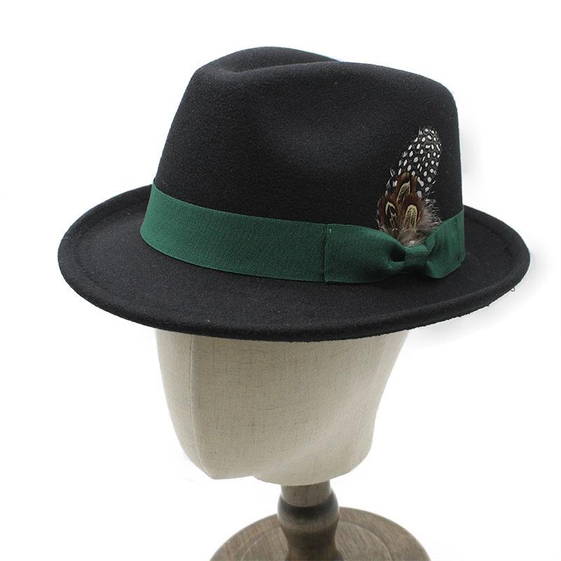 Herren Dicker Woll-Fedora-Hut mit Federbesatz Europäischer Stil
