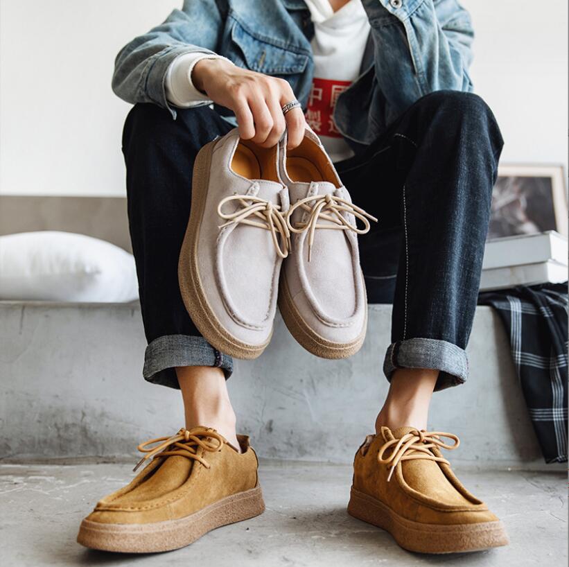 Fashion Men's Classic Retro Casual Shoes Lace-up Cow Suede Genuine Leather Mens Comfortable Driving Flats Men Outdoor Oxfords