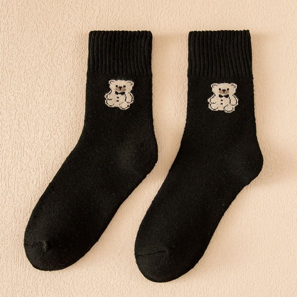 Plush Medium Tube Socks Little Bear Pattern Japanese Socks Fashionable Cotton Socks  Women's