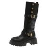 Stylish Block Heel Single Boots Autumn New Round Toe Studded Platform Sleeve Non-Slip Mid-Leg Boots
