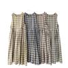 Wei Qi Spring/Summer Mori Style Cotton Linen Plaid Drawstring Vest Dress - Women's Loose Layered Long Dress
