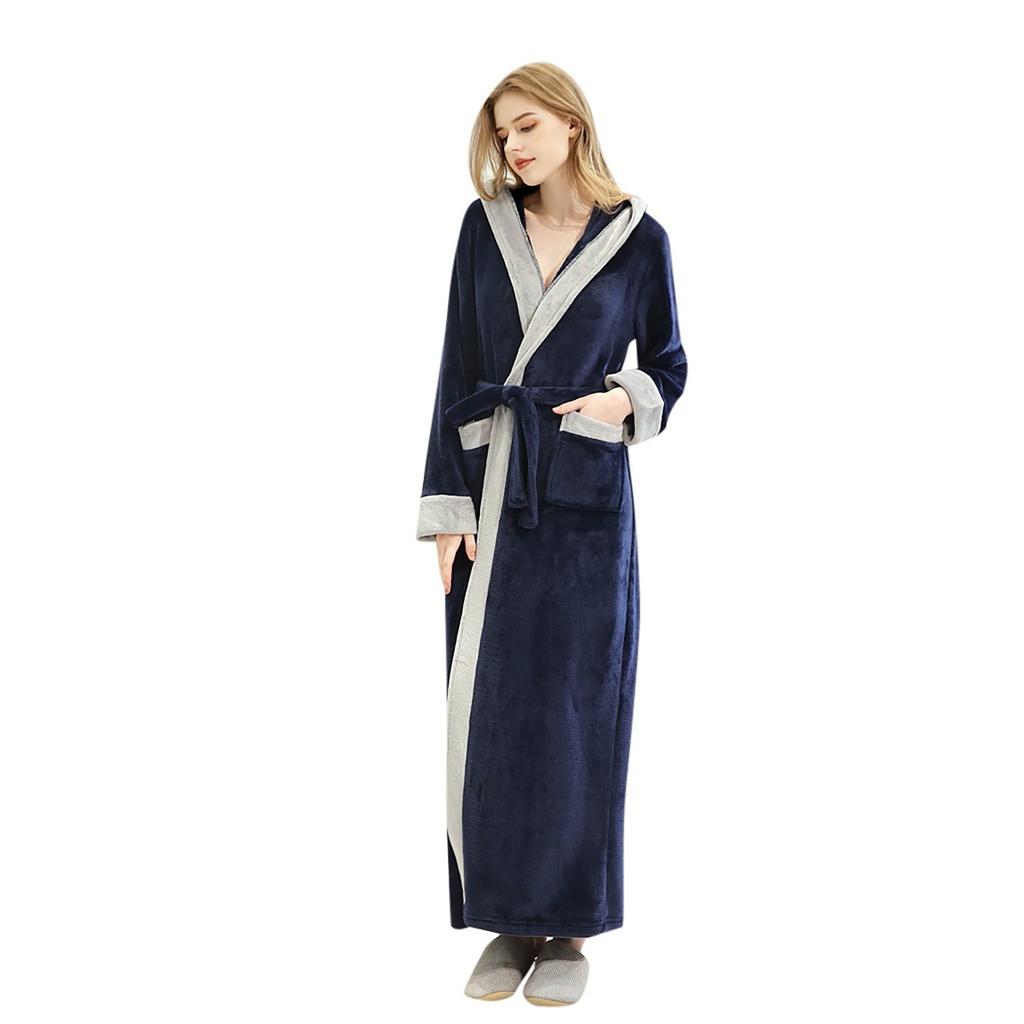 Couples Winter Lengthened Bathrobe Splicing Home Clothes Long Sleeved Robe Coat
